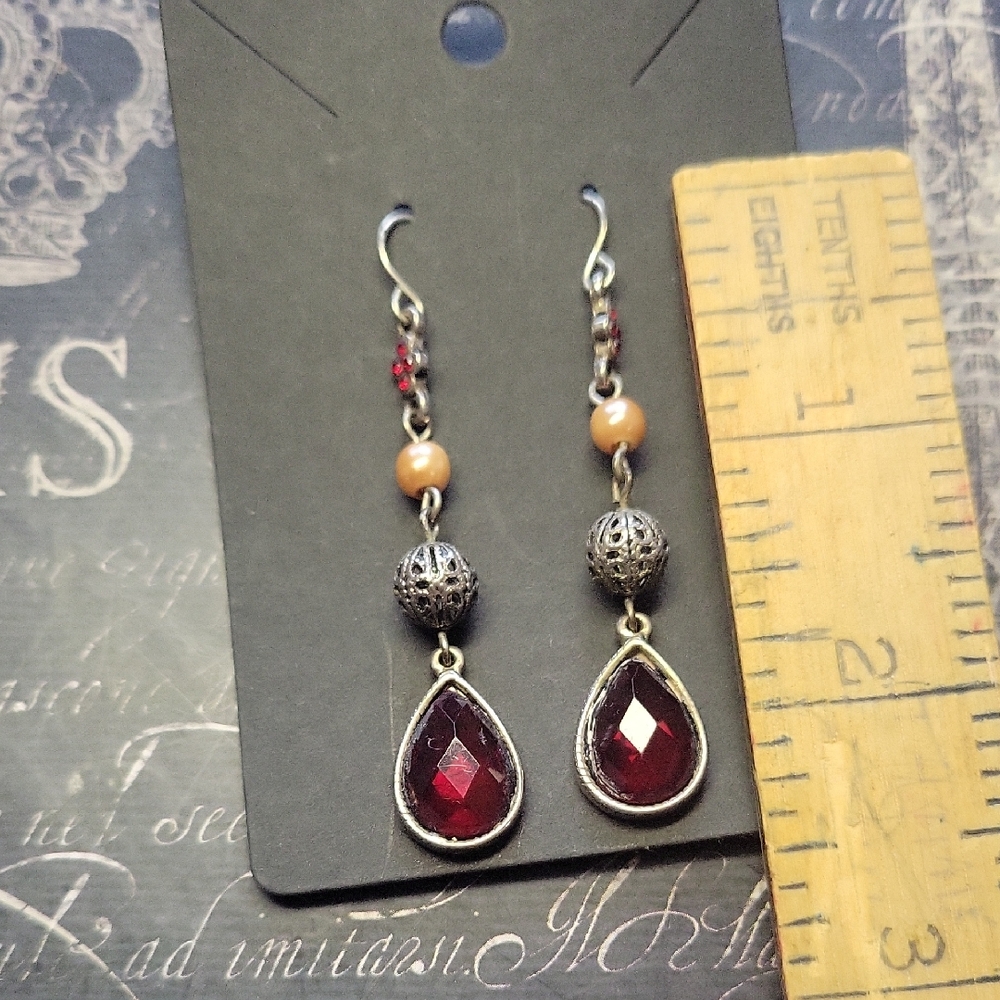 Elegant Silver and Red Drop Earrings